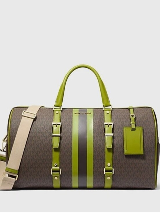 Michael Kors Other - Michael Kors Bedford Signature Logo Stripe Weekender Bag in Green/Brown